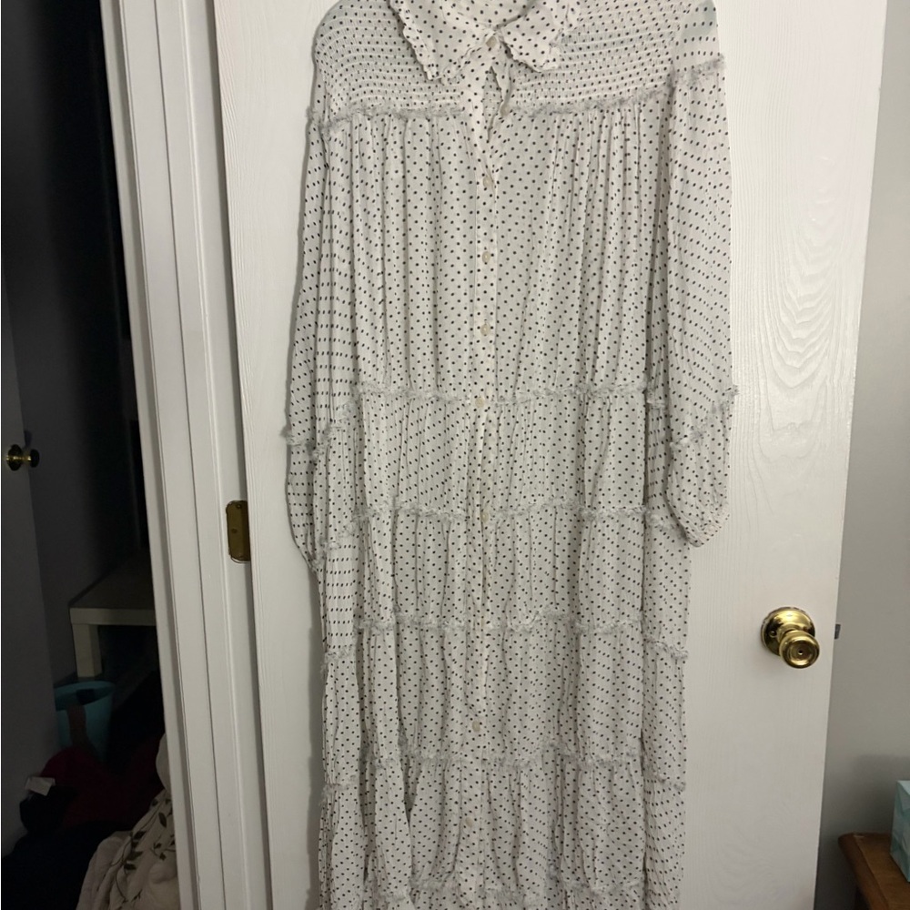 Anthropologie White and Black Polka Dot Long Sleeve Dress - Picture 3 of 3